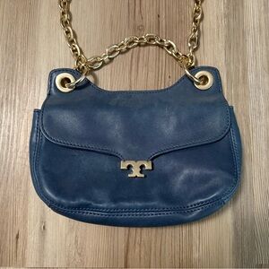 Navy Blue Leather Shoulder Bag
